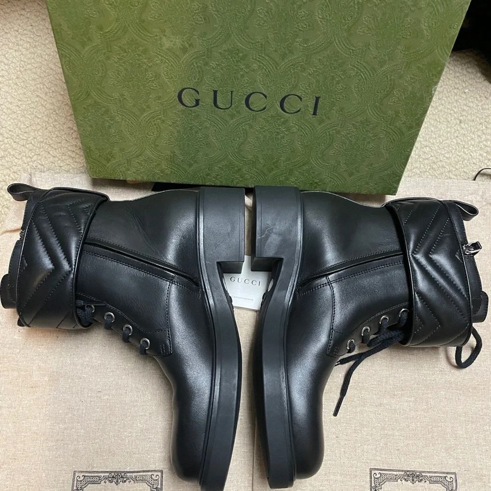 Gucci Black Flores Calf MF/Nappa Charlot Boots NWT - Picture 2 of 7